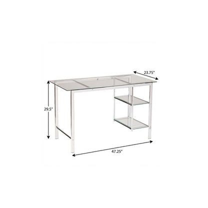 47" Clear and Silver Glass and Metal Writing Desk