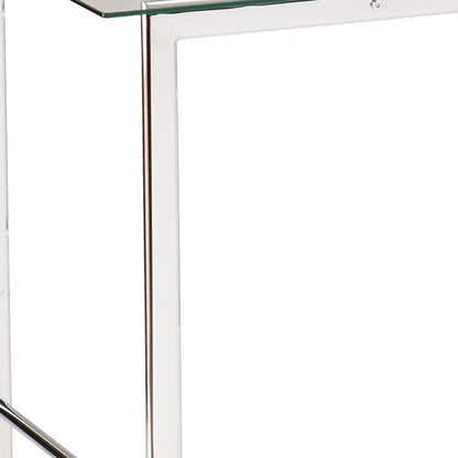 47" Clear and Silver Glass and Metal Writing Desk