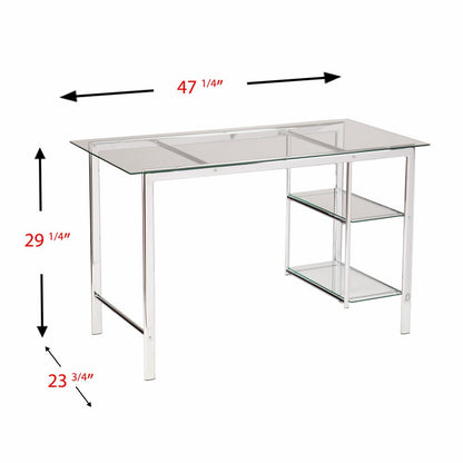 47" Clear and Silver Glass and Metal Writing Desk
