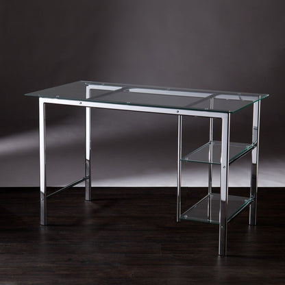 47" Clear and Silver Glass and Metal Writing Desk