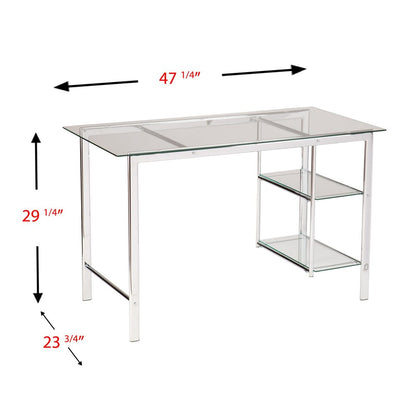 47" Clear and Silver Glass and Metal Writing Desk