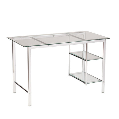 47" Clear and Silver Glass and Metal Writing Desk