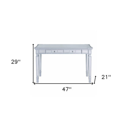 47" Silver Mirrored Writing Desk With Two Drawers