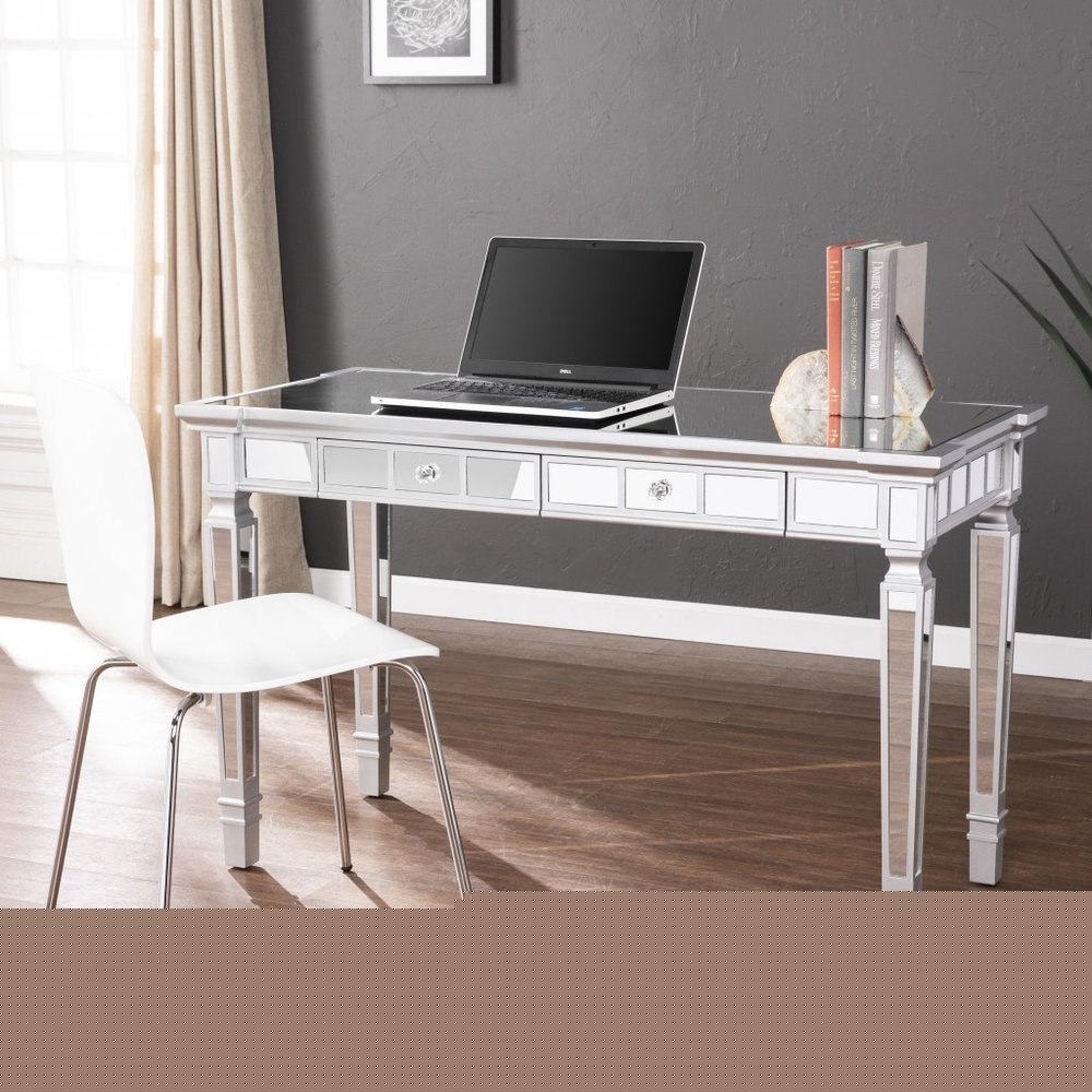 47" Silver Mirrored Writing Desk With Two Drawers