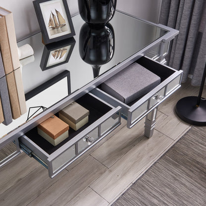 47" Silver Mirrored Writing Desk With Two Drawers