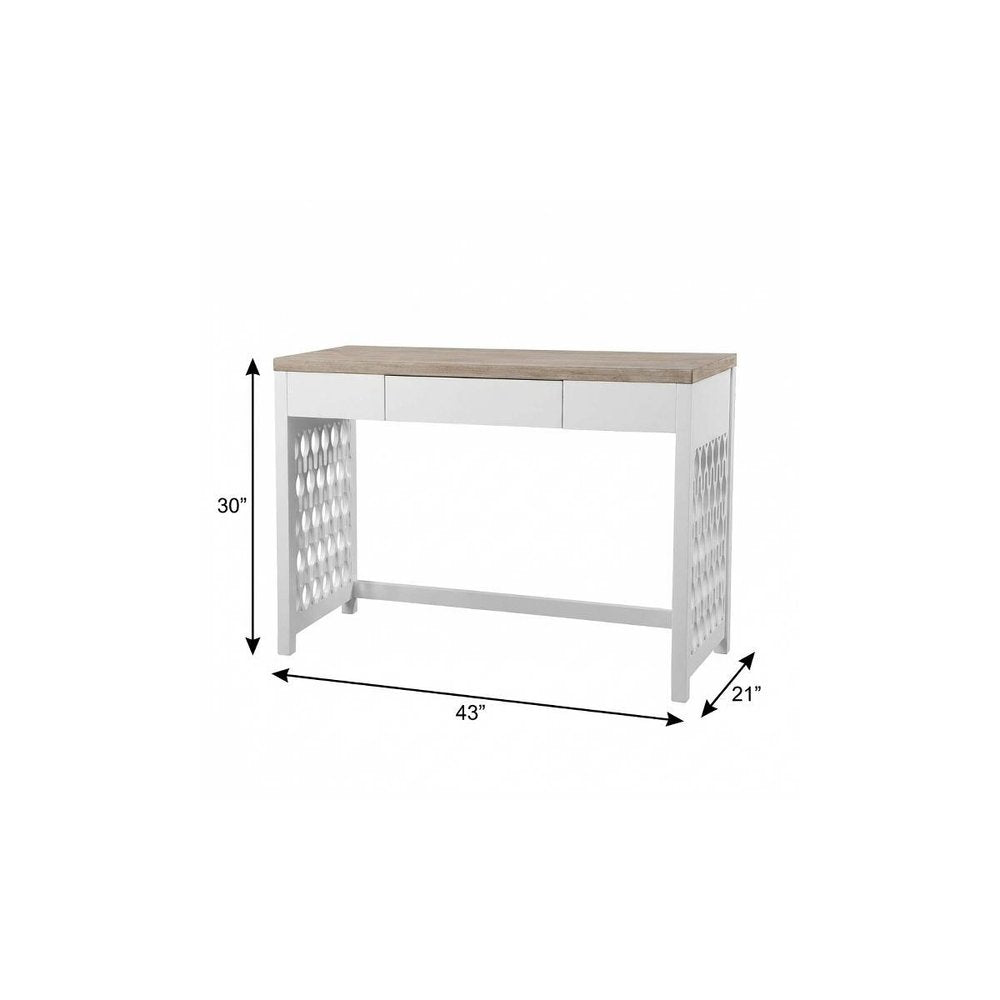 43" Natural And White Writing Desk With Three Drawers