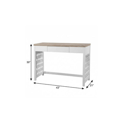 43" Natural And White Writing Desk With Three Drawers