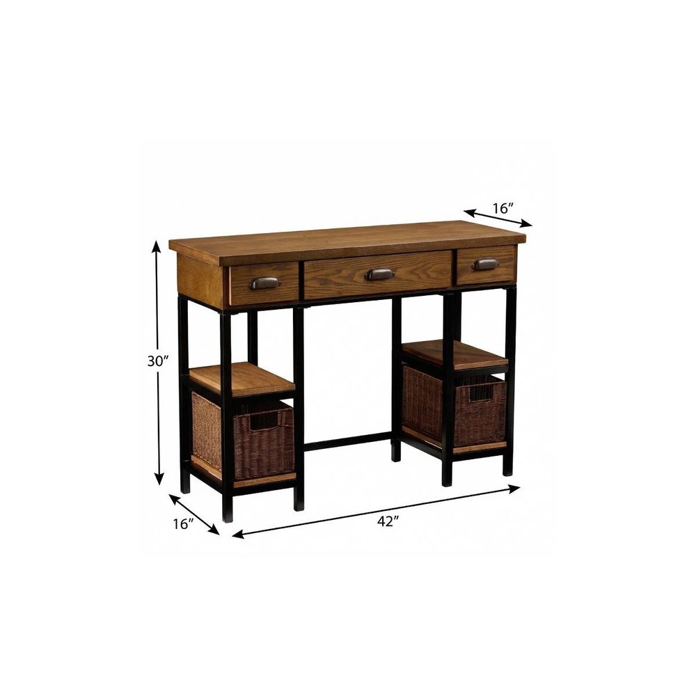 42" Gray And Black Writing Desk With Three Drawers