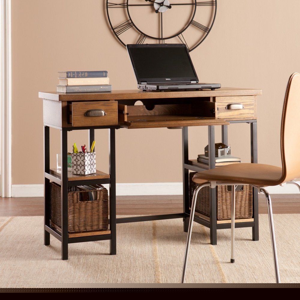 42" Gray And Black Writing Desk With Three Drawers