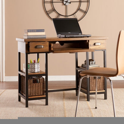 42" Gray And Black Writing Desk With Three Drawers