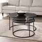 Set of Two Black And Silver Mirrored Round Nested Coffee Table Set