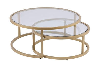 Set of Two Gold Glass Round Nested Coffee Tables