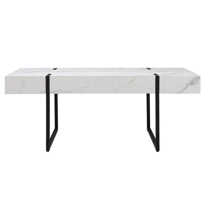 43" White And Black Faux Marble And Metal With Iron Coffee Table