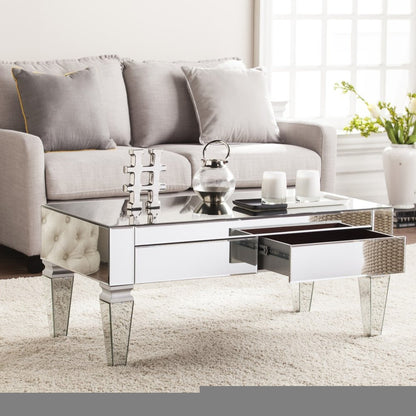 41" Silver Glass With Iron Mirrored Coffee Table