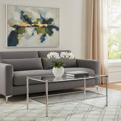 43" Silver Mirrored And Metal Rectangular Mirrored Coffee Table