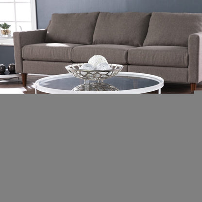 32" White Glass And Metal Two Tier Round Coffee Table