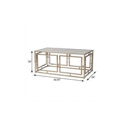 44" Champagne Glass And Metal Rectangular Coffee Table