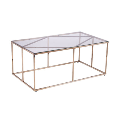 42" Clear and Champagne Glass and Metal Coffee Table