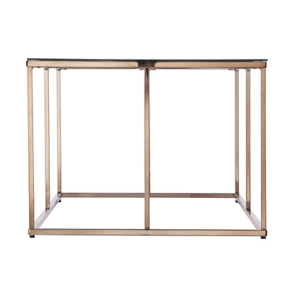 42" Clear and Champagne Glass and Metal Coffee Table