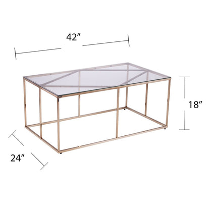 42" Clear and Champagne Glass and Metal Coffee Table