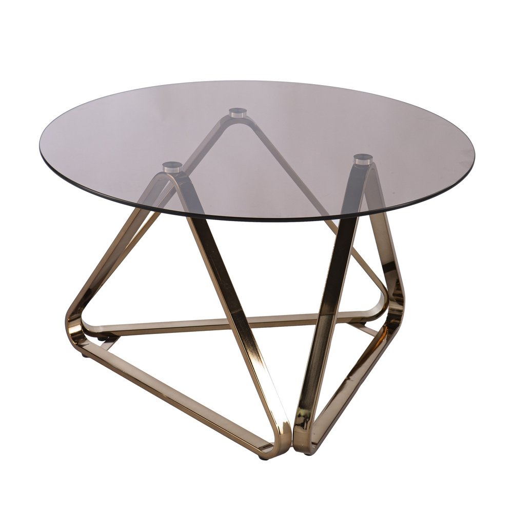 31" Smoky Black and Gold Glass and Metal Round Coffee Table