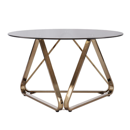 31" Smoky Black and Gold Glass and Metal Round Coffee Table