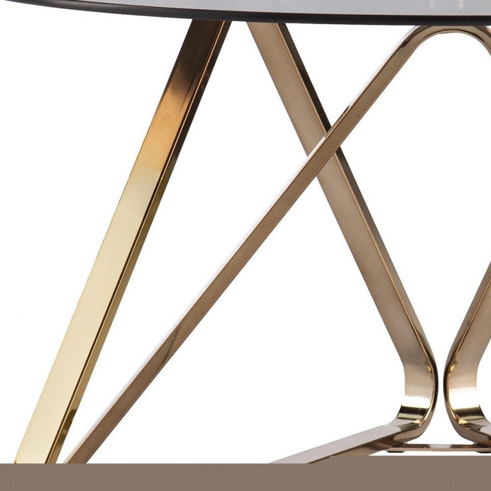 31" Smoky Black and Gold Glass and Metal Round Coffee Table