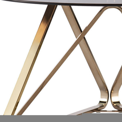 31" Smoky Black and Gold Glass and Metal Round Coffee Table