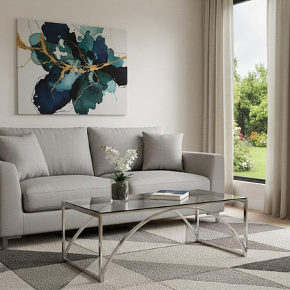 48" Chrome Glass And Metal Rectangular Coffee Table