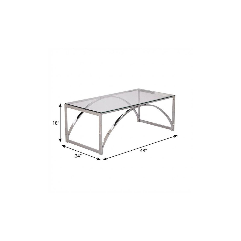 48" Chrome Glass And Metal Rectangular Coffee Table