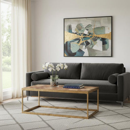 48" Natural And Natural Brown Solid Wood And Metal Rectangular Coffee Table