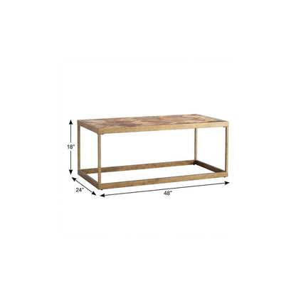 48" Natural And Natural Brown Solid Wood And Metal Rectangular Coffee Table