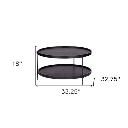 33" Black Manufactured Wood And Metal Round Coffee Table