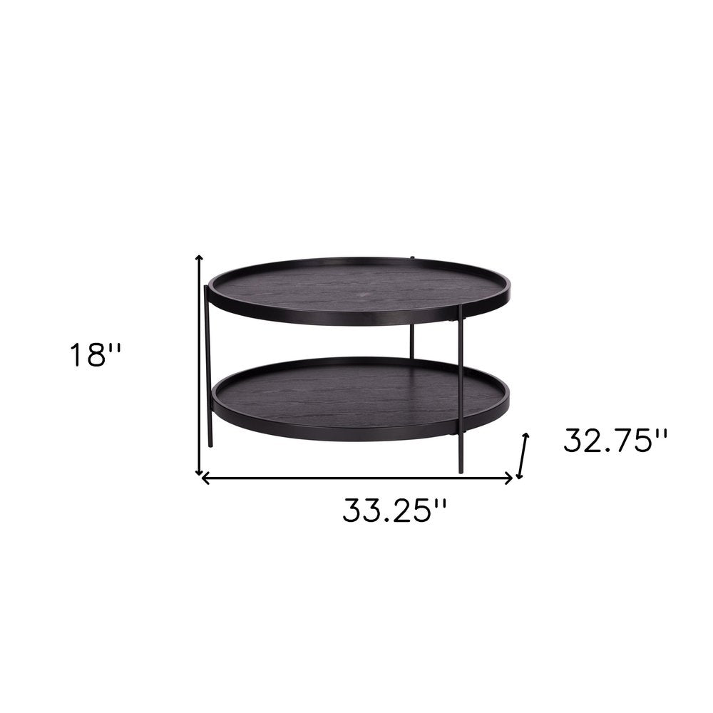 33" Black Manufactured Wood And Metal Round Coffee Table