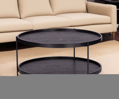 33" Black Manufactured Wood And Metal Round Coffee Table