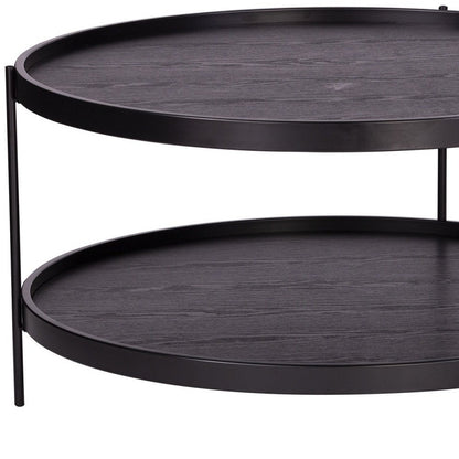 33" Black Manufactured Wood And Metal Round Coffee Table