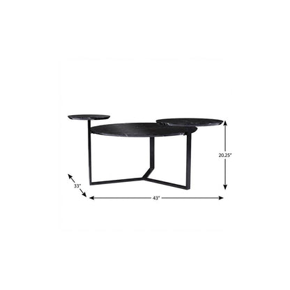 43" Black Faux Marble And Metal With Iron Round Coffee Table