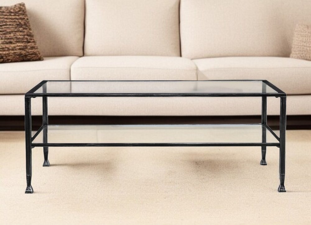 48" Black Glass And Metal Rectangular Coffee Table