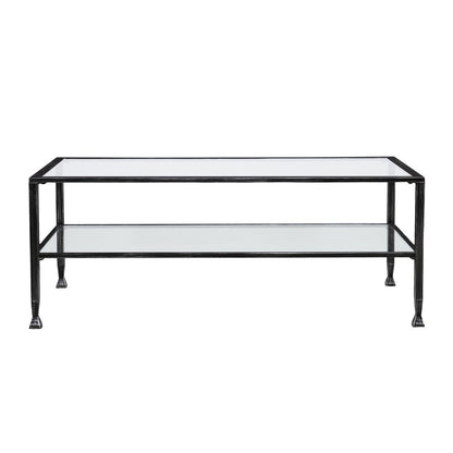 48" Black Glass And Metal Rectangular Coffee Table