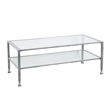 48" Silver Glass and Metal Coffee Table