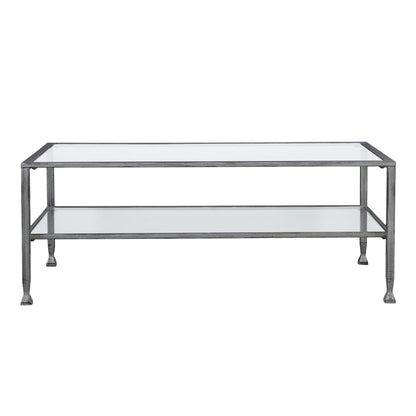 48" Silver Glass And Metal Rectangular Coffee Table