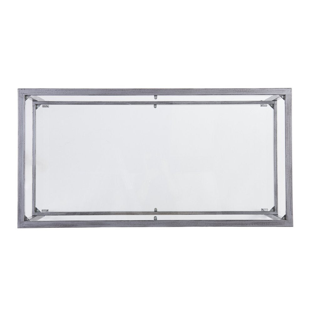 48" Silver Glass And Metal Rectangular Coffee Table