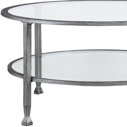 36" Silver Glass And Metal Round Coffee Table