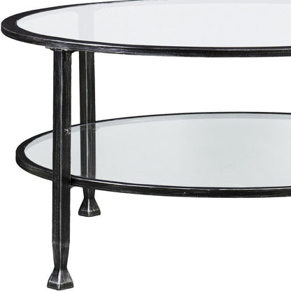 36" Black Glass And Metal Round Coffee Table