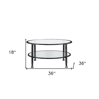 36" Black Glass And Metal Round Coffee Table