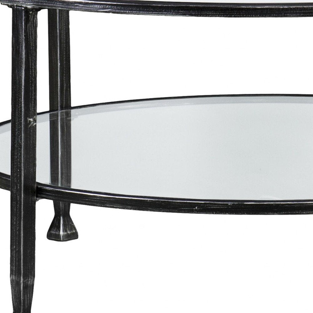36" Black Glass And Metal Round Coffee Table