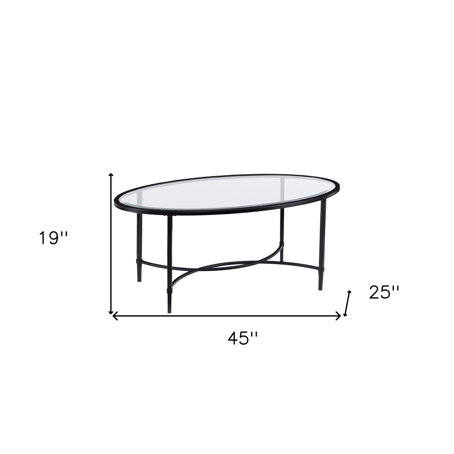 45" Black Glass And Metal With Iron Oval Coffee Table