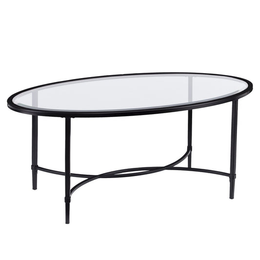 45" Clear and Black Glass and Metal Oval Coffee Table