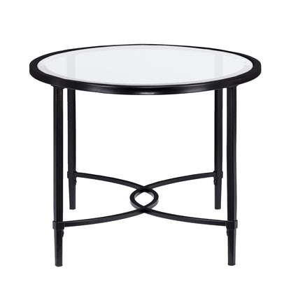 45" Black Glass And Metal With Iron Oval Coffee Table