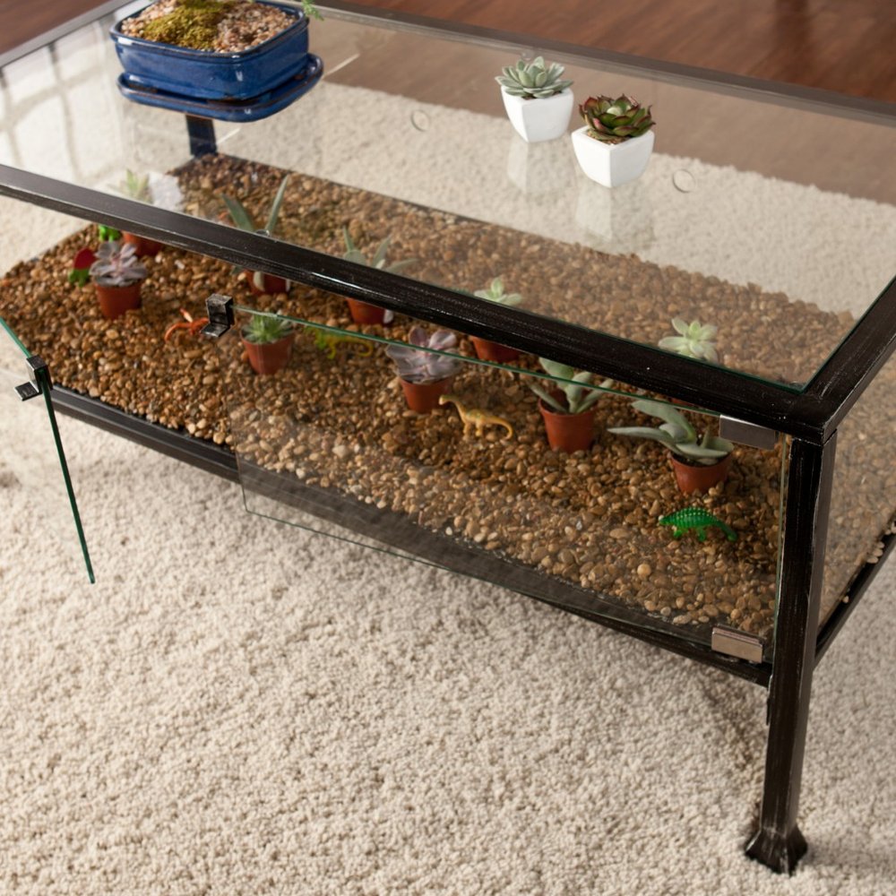 43" Black Glass And Metal Rectangular Coffee Table